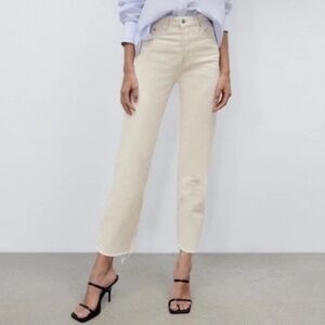 Zara Cream Jeans High-Rise Ankle